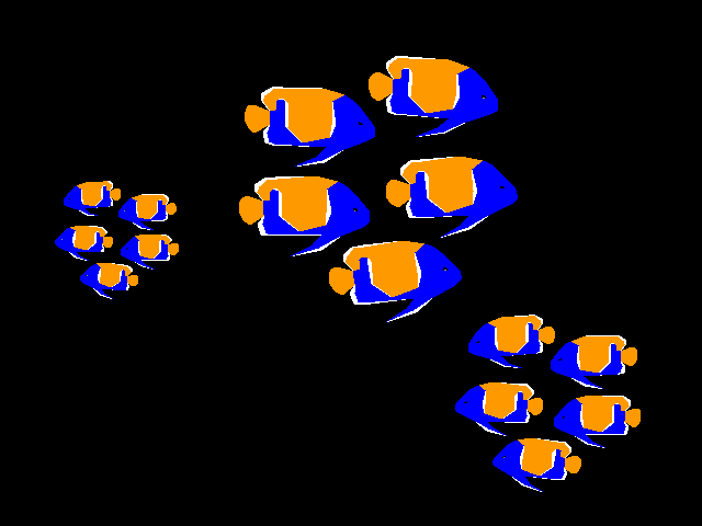 three independently-moving schools of fish