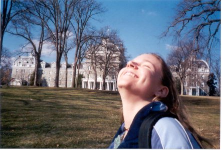 Jenny in front of Parrish on a beautiful day