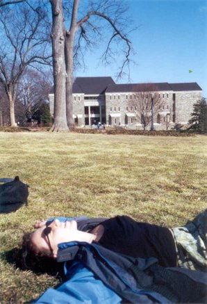 Laurel in front of the library on Parrish Beach