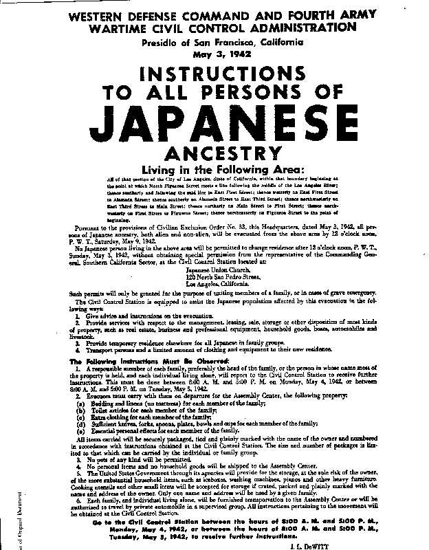 Instructions to all persons of Japanese ancestry